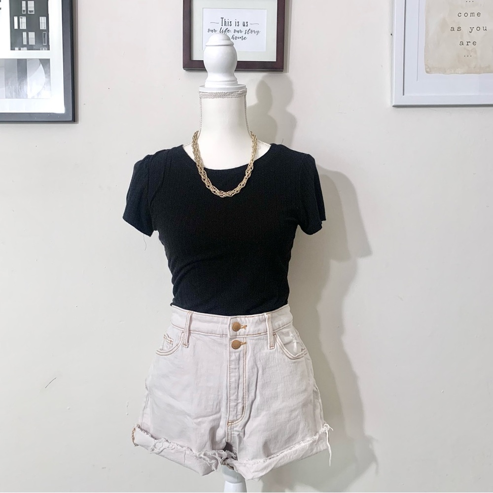 Bozzolo Ladies Black Ribbed Crop Top Short Sleeve Cropped Tee Fitted Shirt Large